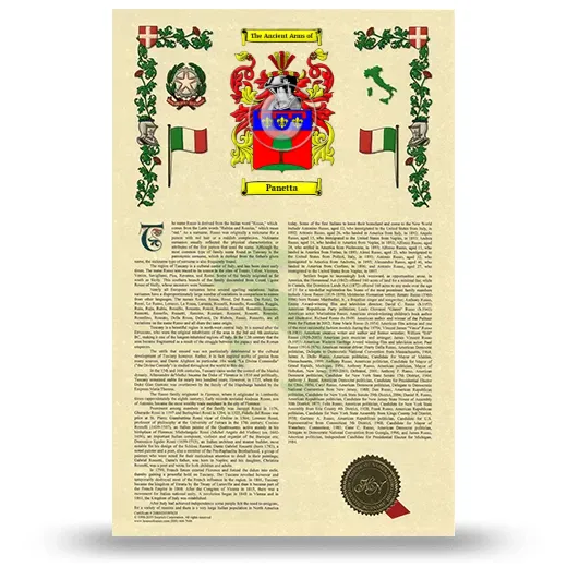 Panetta Armorial History with Coat of Arms