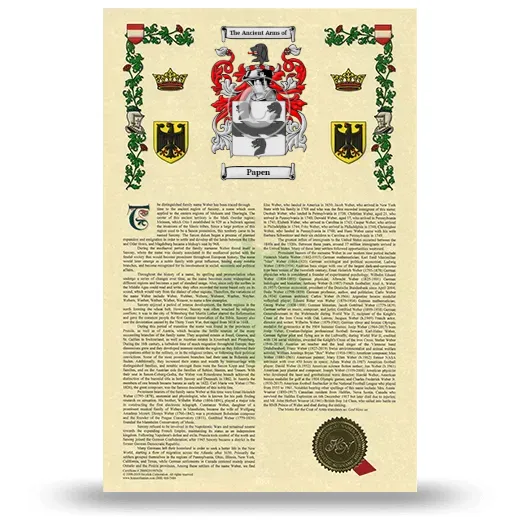 Papen Armorial History with Coat of Arms