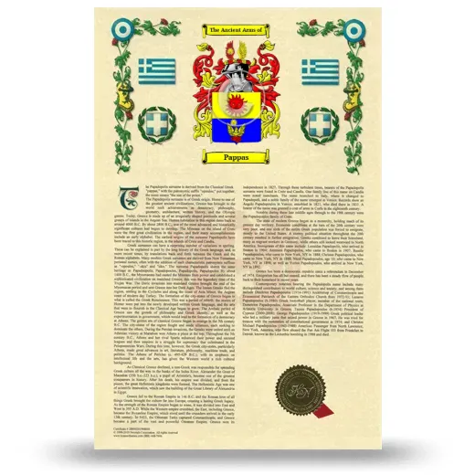 Pappas Armorial History with Coat of Arms
