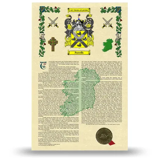 Parcells Armorial History with Coat of Arms