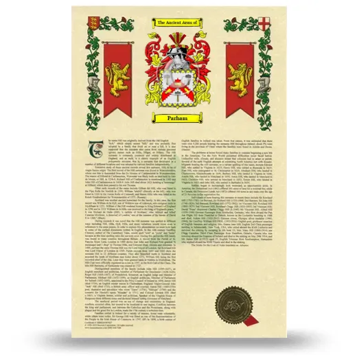 Parham Armorial History with Coat of Arms