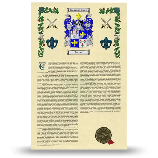 Parran Armorial History with Coat of Arms