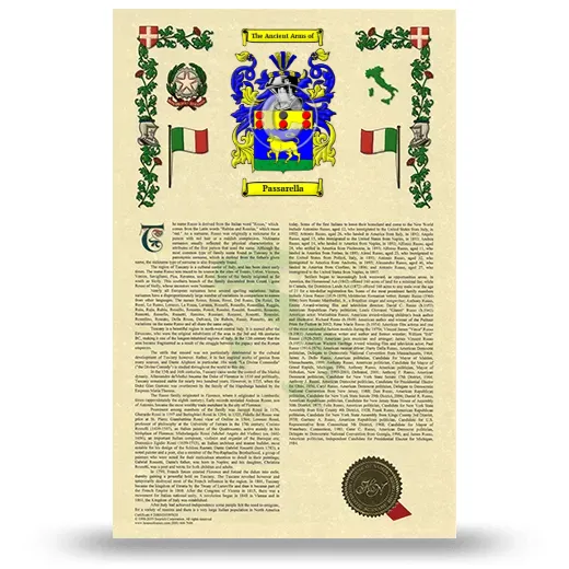 Passarella Armorial History with Coat of Arms