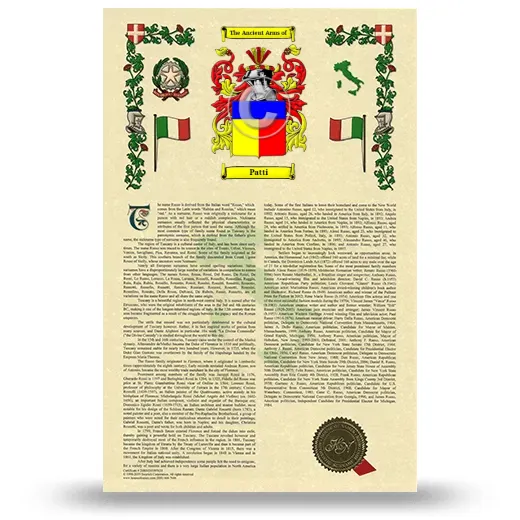 Patti Armorial History with Coat of Arms