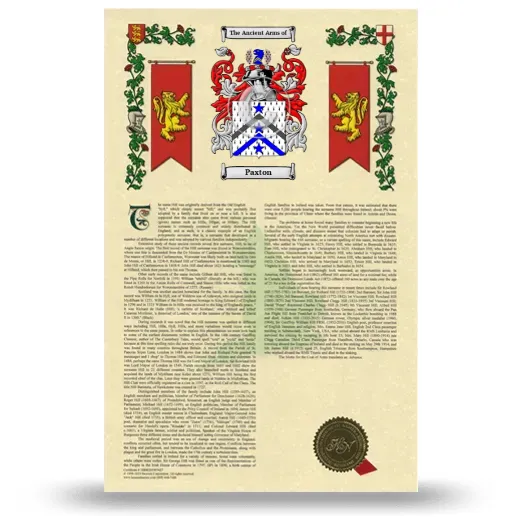 Paxton Armorial History with Coat of Arms