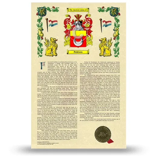 Peitters Armorial History with Coat of Arms