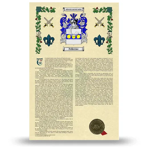 Pellettier Armorial History with Coat of Arms