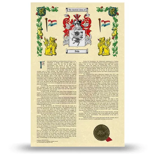 Pels Armorial History with Coat of Arms