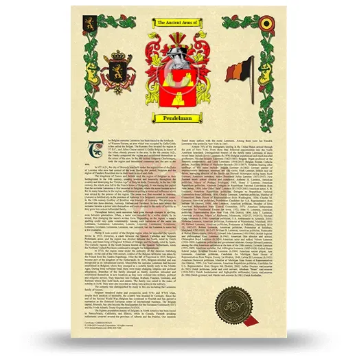Pendelman Armorial History with Coat of Arms