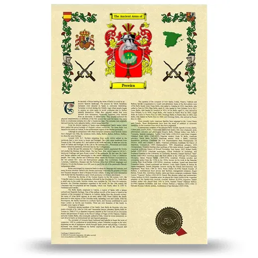 Pereira Armorial History with Coat of Arms