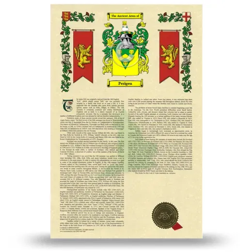 Perigen Armorial History with Coat of Arms