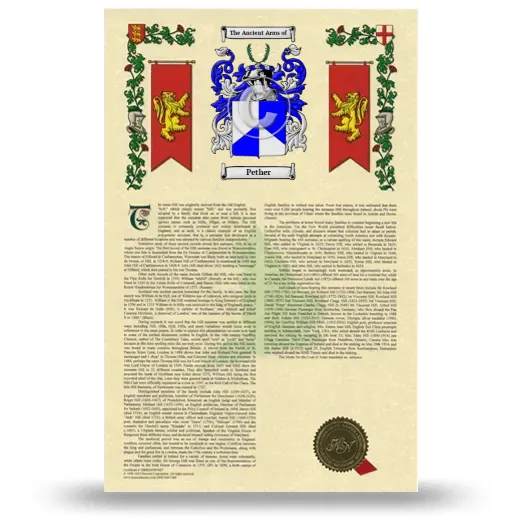 Pether Armorial History with Coat of Arms