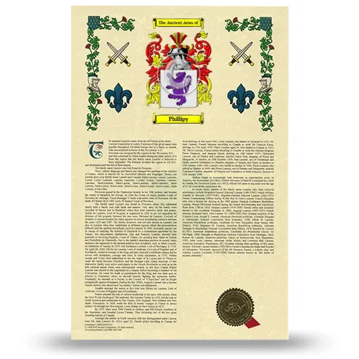 Phillipy Armorial History with Coat of Arms