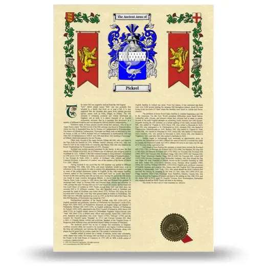 Pickrel Armorial History with Coat of Arms