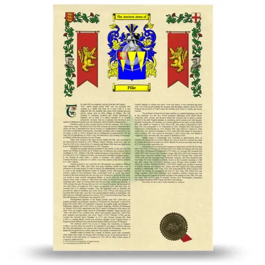 Pilie Armorial History with Coat of Arms