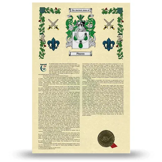 Pinaux Armorial History with Coat of Arms