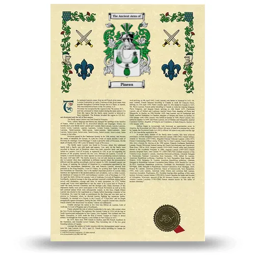 Pineau Armorial History with Coat of Arms
