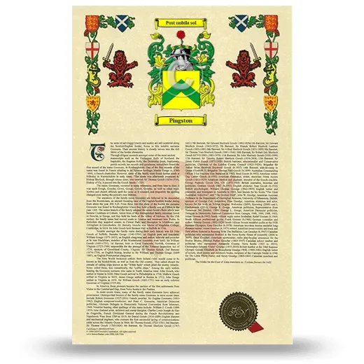 Pingston Armorial History with Coat of Arms