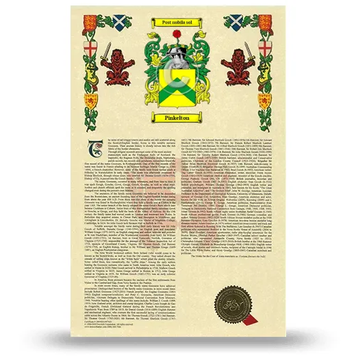 Pinkelton Armorial History with Coat of Arms