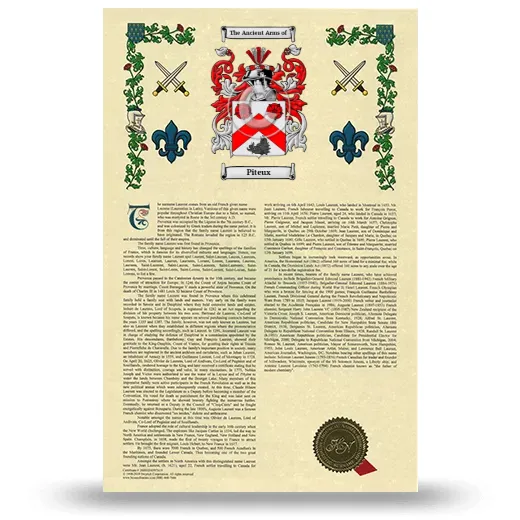 Piteux Armorial History with Coat of Arms