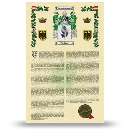 Plathner Armorial History with Coat of Arms