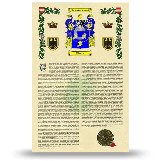 Plautz Armorial History with Coat of Arms