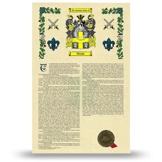 Plessis Armorial History with Coat of Arms