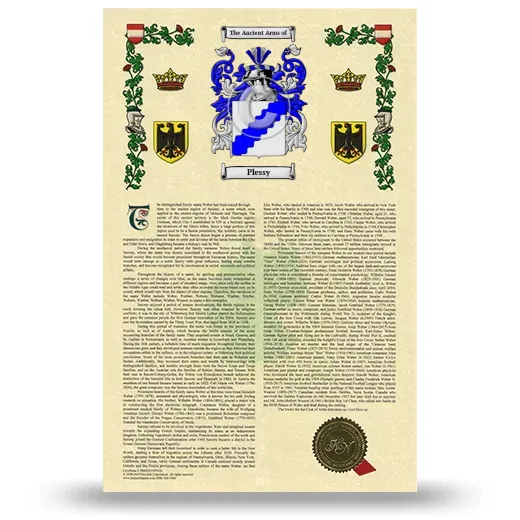 Plessy Armorial History with Coat of Arms