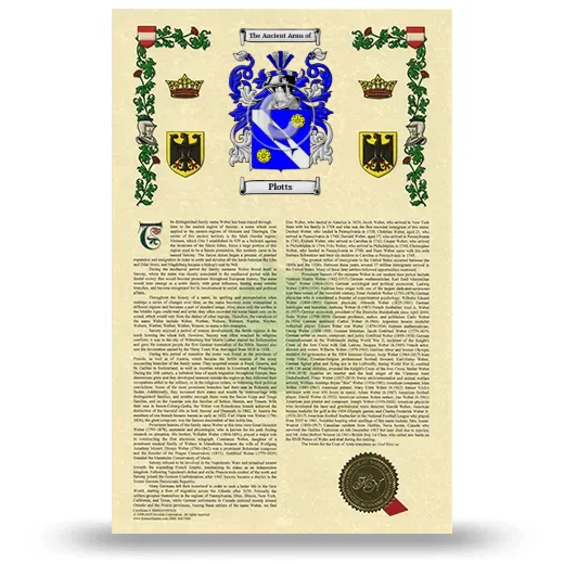 Plotts Armorial History with Coat of Arms
