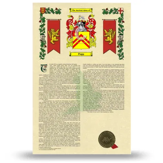Popp Armorial History with Coat of Arms