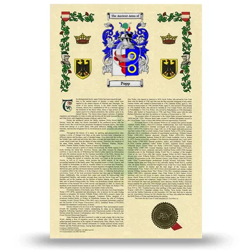 Popp Armorial History with Coat of Arms