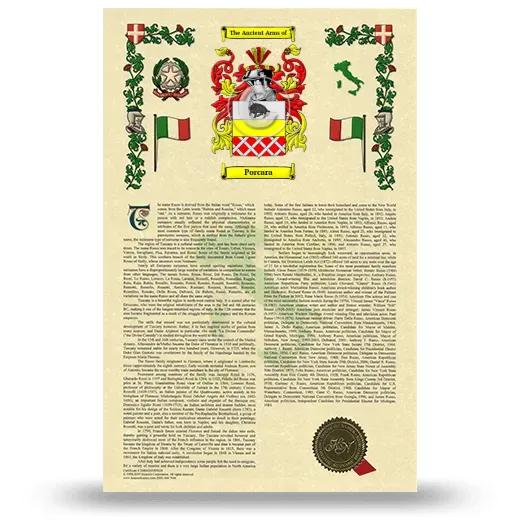Porcara Armorial History with Coat of Arms