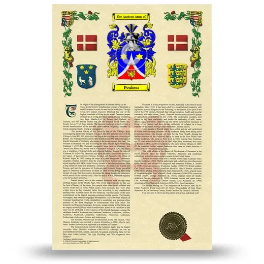 Poulsen Armorial History with Coat of Arms