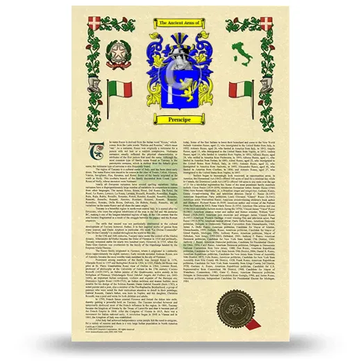 Prencipe Armorial History with Coat of Arms