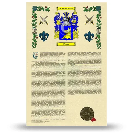 Prous Armorial History with Coat of Arms