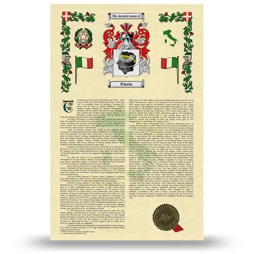 Puccio Armorial History with Coat of Arms