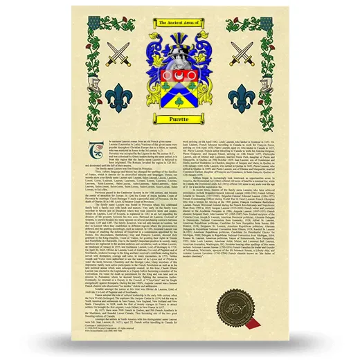 Purette Armorial History with Coat of Arms