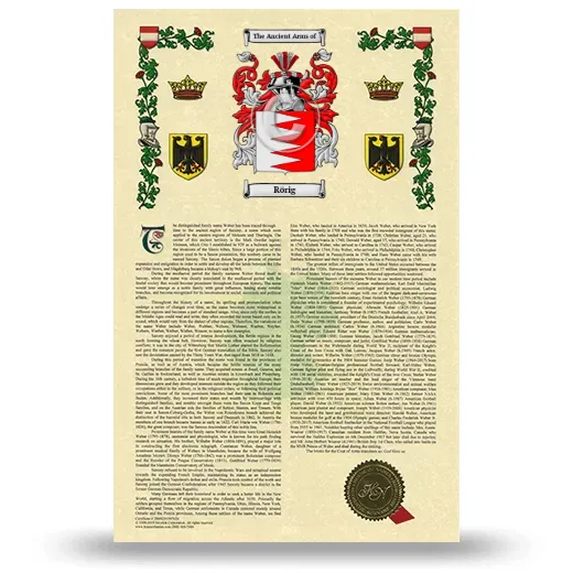 Rörig Armorial History with Coat of Arms