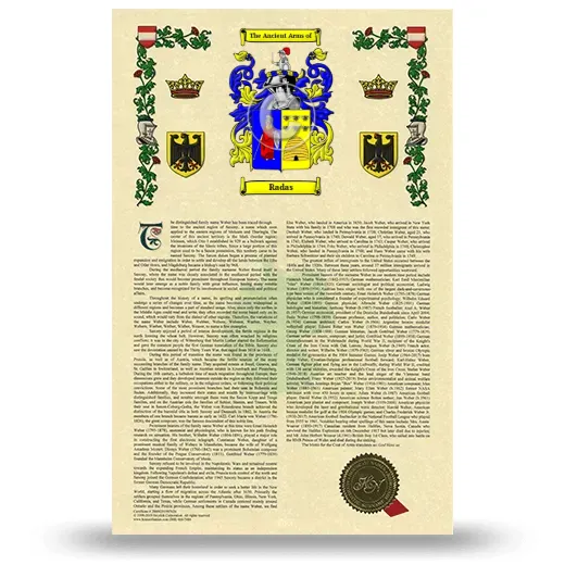 Radas Armorial History with Coat of Arms