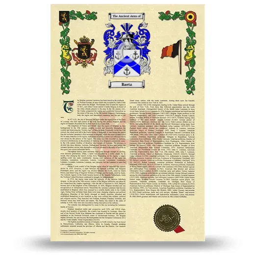 Raetz Armorial History with Coat of Arms