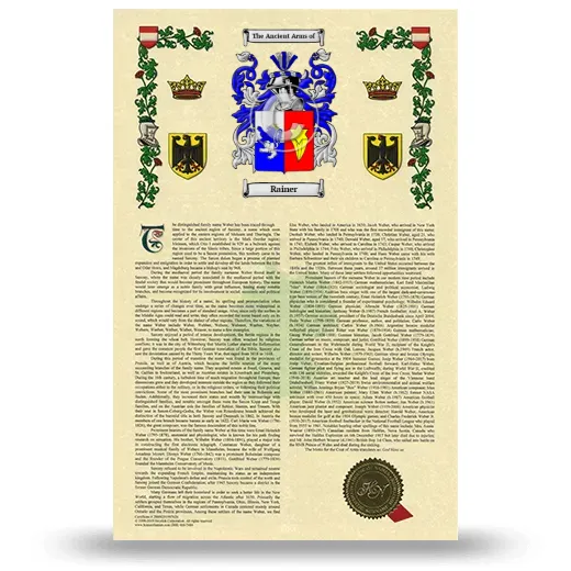 Rainer Armorial History with Coat of Arms