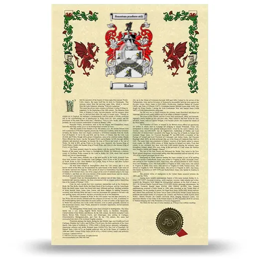 Rake Armorial History with Coat of Arms