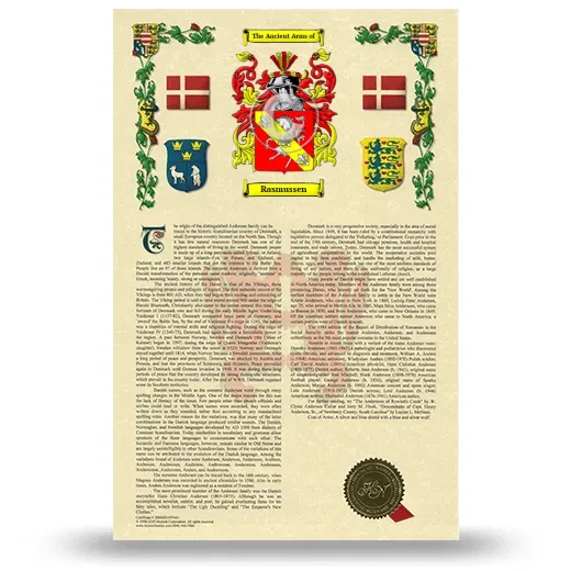 Rasmussen Armorial History with Coat of Arms