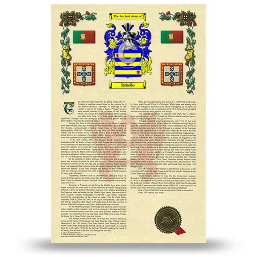 Rebello Armorial History with Coat of Arms