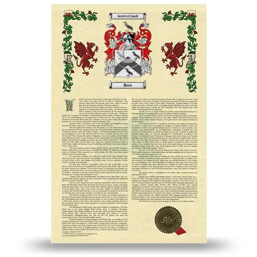 Rece Armorial History with Coat of Arms