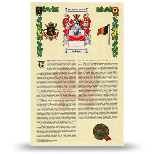 Redinger Armorial History with Coat of Arms