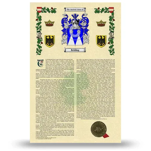 Rehling Armorial History with Coat of Arms