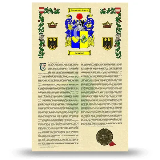 Reinholt Armorial History with Coat of Arms