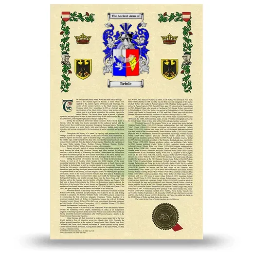 Reinle Armorial History with Coat of Arms