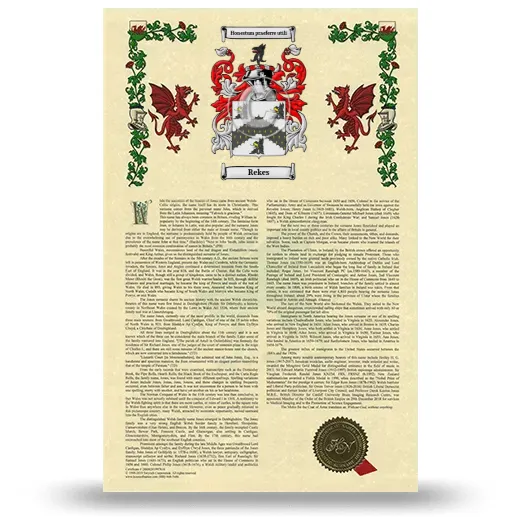 Rekes Armorial History with Coat of Arms